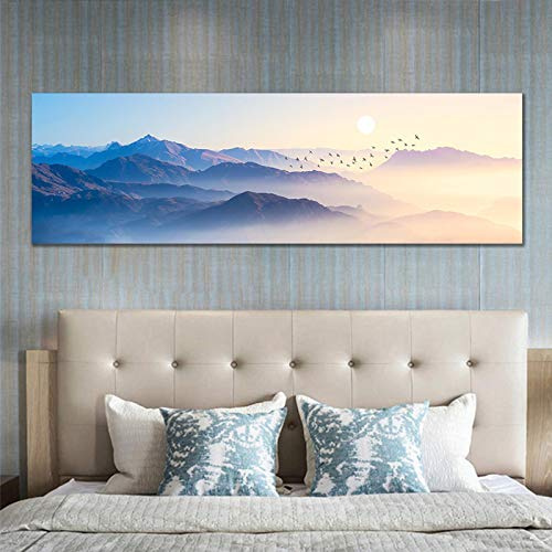 Pinturas de paisajes Cuadros de pájaros de montaña Decoración de pared Impresiones artísticas y carteles en lienzo Listo para colgar para la decoración del dormitorio 45x135cm marco interior