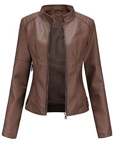 Giacca da motociclista da donna, taglia 20/18/16, giacca da donna in pelle PU slim fit, giacca da motociclista sottile, cappotto corto per autunno e primavera