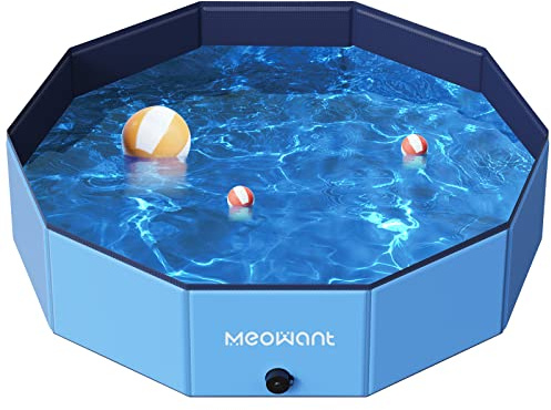 Meowant Foldable Dog Pool Dog Paddling Pool, Upgrade Thickened PP Material Swimming Pools for Large Dogs, Indoor Outdoor Portable Dog Pool, Large Kids Bath Pool with 4pcs Repair Patch (L-48'' × 12'')