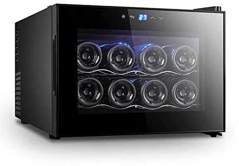TTFFWW Réfrigérateur à vin,8 Bouteilles réfrigérateur à vin Mini Refroidisseur à vin Porte en Verre Autonome Cave à Boissons réfrigérateur à Boissons en Acier Inoxydable,8