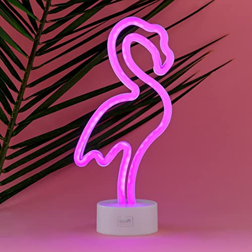 Legami - Lampada Led Effetto Neon, It's a Sign, H 32,5 cm, Tema Flamingo, Doppia Alimentazione, Cavo USB (Incluso) o Batterie (non Incluse), Lampada da tavolo, Luce Multicolore