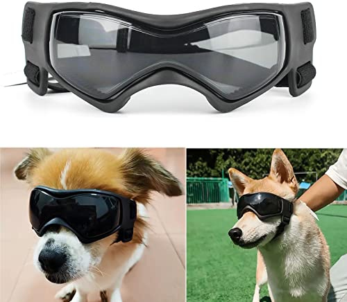 Lunettes de soleil avec protection UV et sangle réglable pour animal domestique - Coupe-vent et neige - Protection des yeux des chiots (noir)