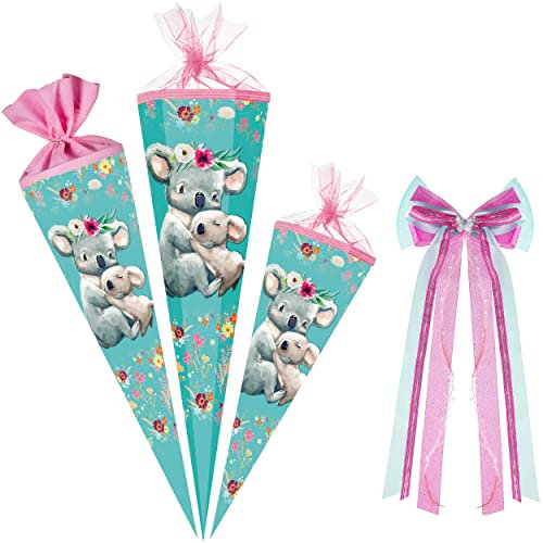 alles-meine.de GmbH Schultüte - süße Koala Familie 35-85 cm Größe wählbar inkl. Bänder Schleife - Zuckertüte - Tüllabschluß/Filzabschluß - eckig/rund - Mädchen - klei..