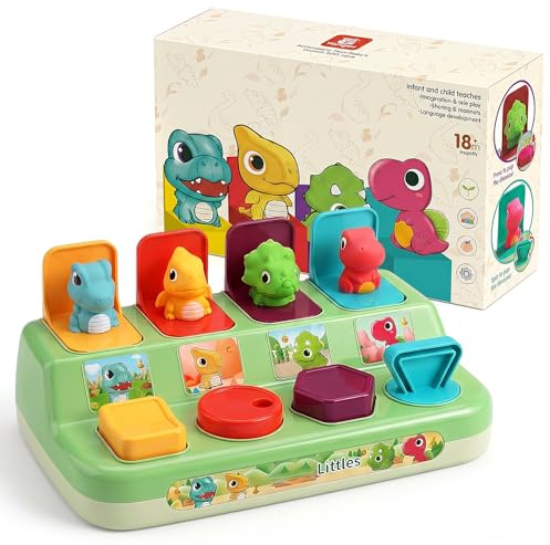 AIQI Baby Spielzeug ab 12 Monate, Pop Up Activity Spielzeug mit Dinosaurier, Motorikspielzeug ab 6 Mo. Frühe Entwicklung Ursache und Wirkung, Musikspielzeug Geschenke Spiel ab 1 2 Jahr Mädchen Junge