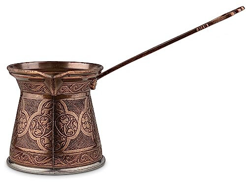 Alisveristime Authentische türkische Kaffeekanne, handgefertigt, Cezve/Ibrik, 8,9 cm breit, 8,9 cm hoch, 480 ml, verbessern Sie jetzt Ihr Kaffee-Erlebnis. (5 Tassen) (Antikbraun)