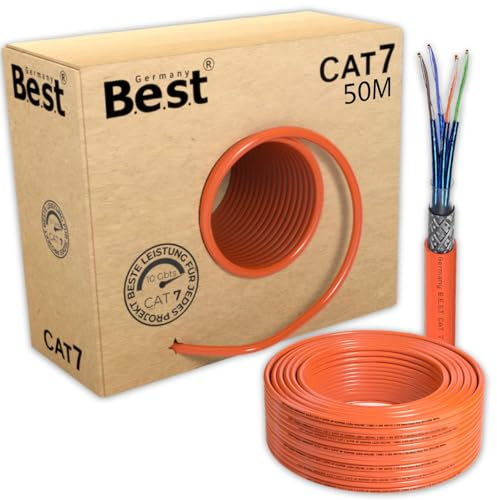 CAT 7 50m Netzwerkkabel Reines Kupfer LAN Verlegekabel S/FTP 10 Gbit | 100 % reines Kupfer, LAN Verlegekabel, Netzwerkkabel, S/FTP, 10 Gbit, PoE+, 1000 MHz, Patchpanel, Keystone, Router, Switch