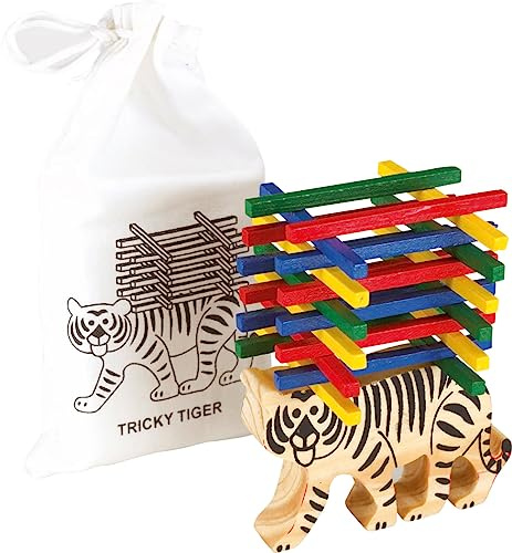 Chinchilla® Geschicklichkeitsspiel Tricky Tiger | Holz-Tiger | 24 Stäbchen in 4 inkl. Spielanleitung | Förderung der Geschicklichkeit und Stapelspaß