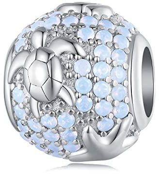 Schildkröten Anhänger Charms für Pandora-Armbänder, 925 Sterlingsilber Unterwasserwelt Opal Perlen Charm