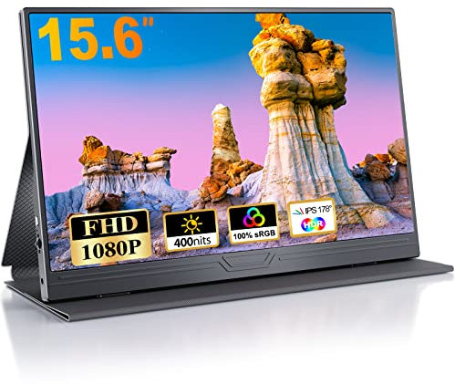 CUIUIC Portable Monitor, 15.6 Inch 1080P FHD IPS Laptop Monitor USB C HDMI Travel Monitor with Smart Cover & Speaker, Second Screen for Laptop PC Phone Mac Xbox PS4/5