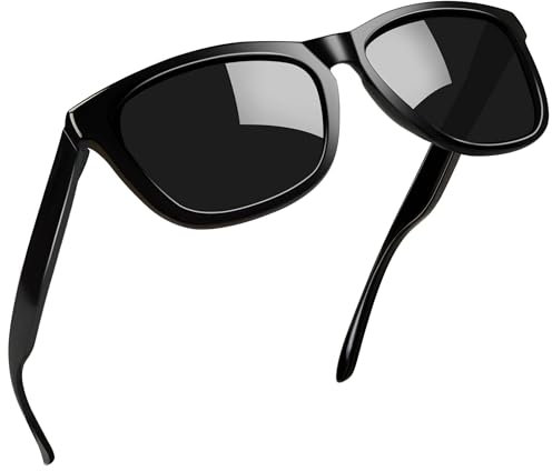 Joopin Klassische Rechteckige Sonnenbrille Damen Polarisiert und Vintage Sonnenbrille Herren Schwarz Retro Sunglasses UV400 Unisex (Elegant Schwarz)