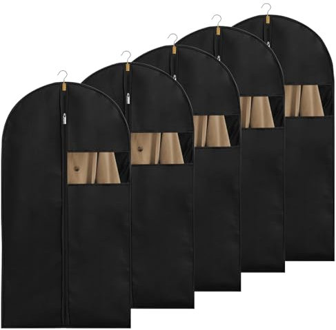 5 Stück Kleidersack Anzug, 100 x 60 cm Kleidersäcke mit Reißverschluss Kleiderhülle Schwarz mit Transparentem Fenster, Anzug Schutzhülle für Anzüge Kleider Mäntel Hemden Abendkleider Aufbewahrung