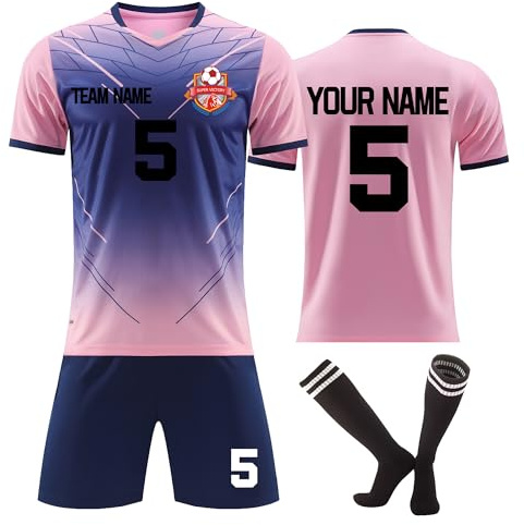 Faletony Personalisiertes Fussball Trikot Kinders Erwachsene Fußball Shirt & Shorts Set mit Name Nummer Team Logo Fußballtrikot Benutzerdefiniert Trikot WM 2026