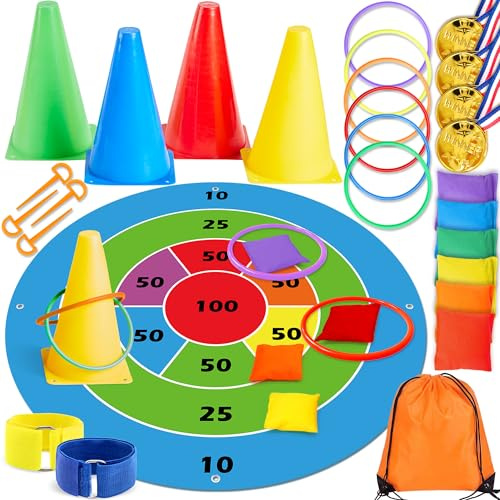 Lubibi 8-in-1 Ensemble de Jeu de Lancer d'Anneau pour Enfants, Livré avec Un Sac de Rangement Compact, pour Les Jeux de Lancer, Courses d’Obstacles, Intérieur Et Extérieur Home Garden Party Supplies