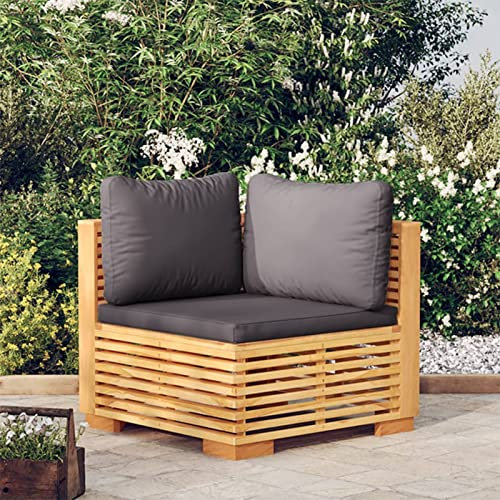 Rantry Garten-Ecksofa mit Dunkelgrauen Kissen Massivholz Teak Modular Ecksofa Gartensofa Sofa Lounge Gartenmöbel Einzelsofa Loungesofa Möbel Sessel Ecksessel Garten