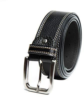 HD DHISPANIA Cinturón hombre cuero marrón y negro para hombre con hebilla cepillada para vestir y trabajar es un cinturon de 100% piel (NEGRO, 95)