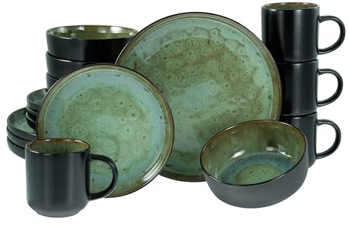 CreaTable, 20166 Nordic Fjord Green-serien, 16-teiliges presentset för 4 personer, kombiservice av steinzeug, skrubbmask och mikrowellengeeignet, kvalitetsproduktion