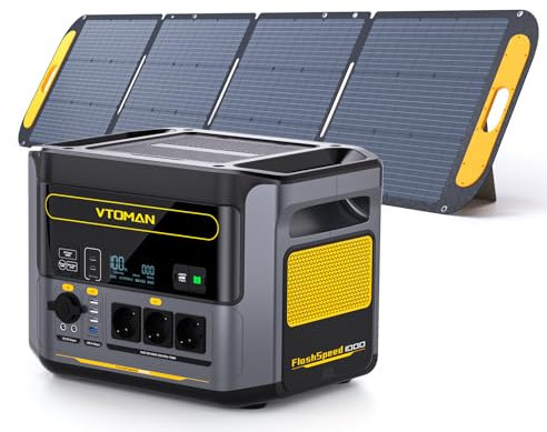 VTOMAN FlashSpeed 1000 Tragbare Powerstation mit 220W Solarpanel - 828Wh LiFePO4 Solar Generator mit 3 x 1000W AC Ausgänge(Spitze 2000W), 100W USB-C,Schnellladung 0-80% in 1 Stunde für Reise Camping