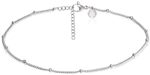 day.berlin Damen Fußkettchen Point in Silber, Fußkette 22cm + 5cm, variable Länge mit kleinen Kugeln aus 316L Edelstahl, nickelfrei und wasserfest