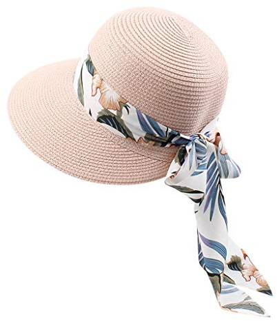 Stroh-Sonnenhut für Damen, Faltbarer Floppy-Strohhut, breite Krempe, Sommer-Strandhut mit Schleife, Sonnenhüte für Damen, Outdoor, Reisen, Urlaub, UPF 50+ Leicht Sommerhut