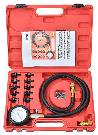 Zoomtools 0-140 PSI Engine Fuel Oil Pressure Tester Tool Engine Cylinder Oil Pressure Gauge Kit Oil Diagnostic Test Set with Adapters