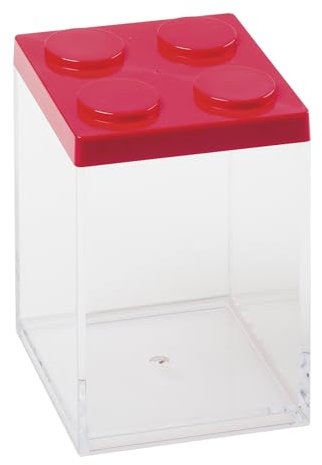 OMADA Design Contenitore Confettata per Confetti o Caramelle, Tipo Mattoncino, in Plastica Trasparente e Coperchio Colorato - 1000 ml - 10x10x15,5 cm