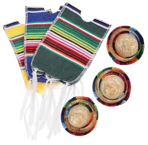 Amosfun Mini Sombrero Hüte Aus Baumwolle Und Stroh Mexikanische Flaschenponchos Für Karnevalsparty-Dekoration Kleine Strohhüte Als Bierflaschen-umhang Und Weinflaschen-Dekoration