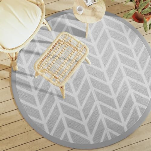Tidyard Outdorrteppiche Bambusmatte Wohnzimmerteppich Badezimmerteppich Bambusteppich rutschfest für Wohnzimmer,Läufer Küchenteppich Flurteppich Grau Ø160 cm PP