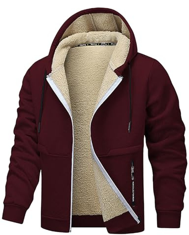UHouse Winterjacke Herren Warm Sweatjacke Fleece Kapuzenjacke Gefüttert Winter Kapuzenpullover Jacke mit Kapuze Outdoor Zipper Hoodie Bequeme Jacken Lässig Fleecejacke Baumwolle Jacket Wein XL