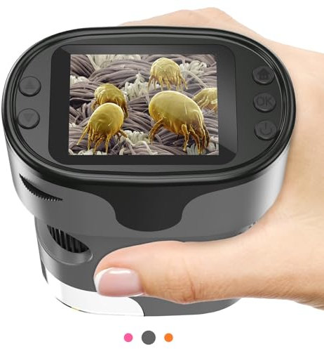 Microscopio de Mano 1000X para niños, 4K, Pantalla de 2 Pulgadas, Recargable, Mini microscopios Digitales de Bolsillo con Kit de Diapositivas, Regalo Edu portátil, para niños y Estudiantes