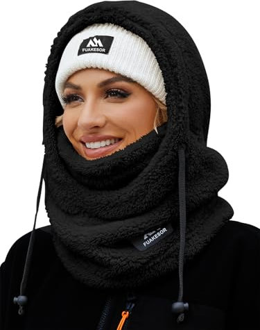 Fuakesor Plüsch Sturmhaube Mütze Winter Thermo Skimaske Fleece Windbeständig Gesichtshaube Mütze Schal Balaclava für Herren Damen (Schwarz)