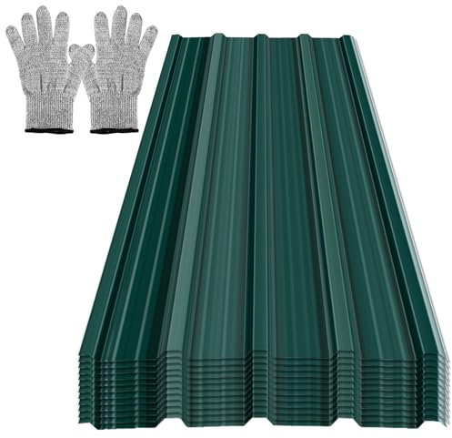 Ansobea - Lamiera profilata, 12 piastre trapezoidali per tetto, 129 x 46 cm = 7 m², lamiera per posto auto coperto, casetta attrezzi, verde