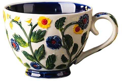Dowbom Suppentasse mit Deckel, 500 ml, Mikrowellen-Suppenschüssel, Keramik-Suppentasse, kleine Suppenschüssel (Blau, Tasse)
