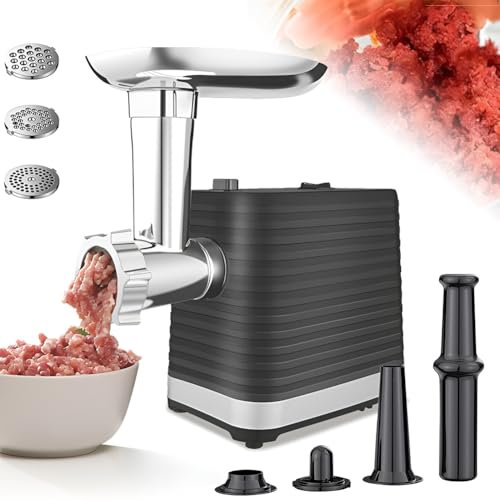 Tritacarne Elettrico per Insaccatrice, Grattugia per Formaggio Multifunzione, Tritacarne per Alimenti, con Piastre di Macinazione in Acciaio Inossidabile e Tubi per Ripieno di Salsiccia, per Carne