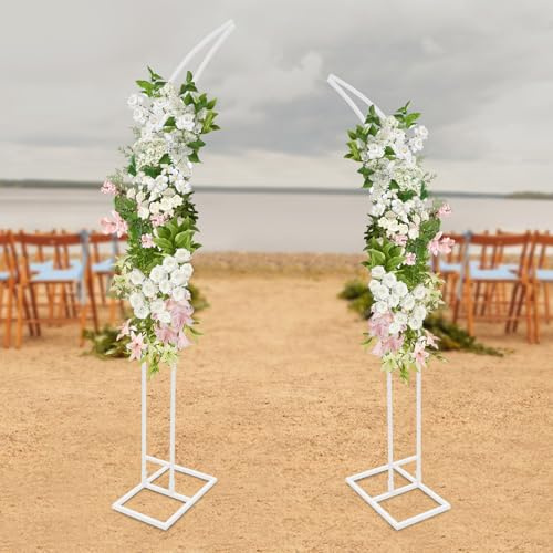 2pcs Hochzeitsbogen Metall Rosenbogen, Gebogene Hochzeitsbogen Gestell Ballon Blumen Hintergrundständer für Geburtstags/Partys/Bankett Zeremonie Dekorationen, 190cm & 210cm (Weiß)