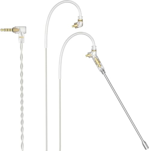 Cubilux 3.5 mm MMCX Replacement Cable with Detachable Boom Mic, 4 ft | Silver-Plated OFC Cable for SE215, SE315, SE425 and SE535; Adjustable Gooseneck Microphone for Gaming and Calls