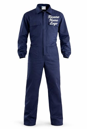 Ristohouse Tuta da Lavoro Intera in Cotone, Blu Navy, 260 gr/m², con Elastici ai Polsi, Tasche Multiple