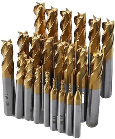 DAISHUJIE Fresa a Candela 7 pezzi/11 Pezzi Fresa 4-Flute Titanio Rivestito HSS Fresa Set 1.5-10mm CNC Router Bit for Legno Acciaio fresatura(1.5-10mm(11pcs))
