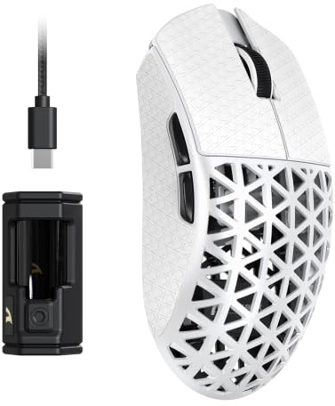 ATTACK SHARK R5 Ultra Carbonfaser HyperSpeed Kabellose Gaming-Maus, 39g Ultraleichte Maus mit Griptape, 2,4G/BT/USB-C, PAW3950MAX Sensor, 8000Hz Kabellose Abtastrate, 42000 DPI,Win/Mac – Weiß