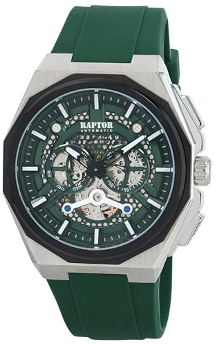 Raptor AUTOMATIK - Uhr aus Silikon, Herrenuhr, Analog Quarz, Gliederarmband, Dornschließe, Geschenke für Männer mit Geschenkbox (Grün)