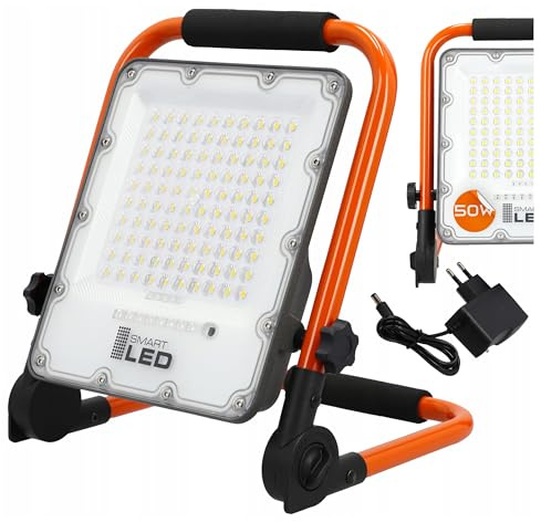 Akku-LED-Baustrahler 50W, 1750LM – superheller Arbeitsstrahler mit Ständer, 3 Leuchtmodi, verstellbar, tragbar, wasserdicht und wiederaufladbar – ideale Arbeitsleuchte für Werkstatt. (50W 1750lm)
