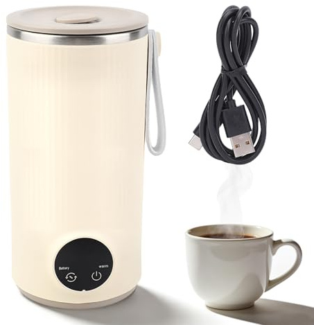 Chauffe-eau de voyage, 400 ml, 55 °C, bouilloire électrique portable sans fil, en acier inoxydable, pour café, lait, thé, pour voyage d'affaires