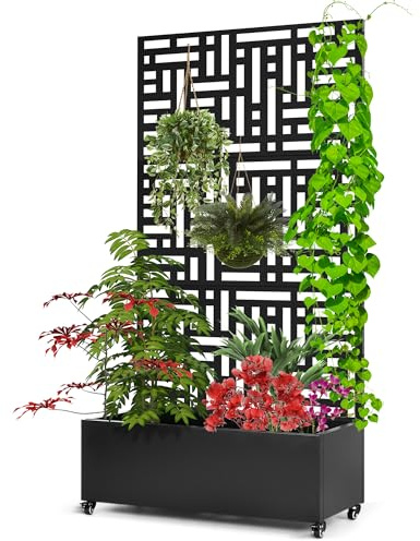 SEAdeerCH Pflanzkasten aus Metall mit Spalier (180 x 90 x 40 cm) – Natürlicher Sichtschutz mit Rankgitter. Mobiler Pflanzkübel auf Rollen, wetterfest & stabil.für Kletterpflanzen, Terrasse oder Garten