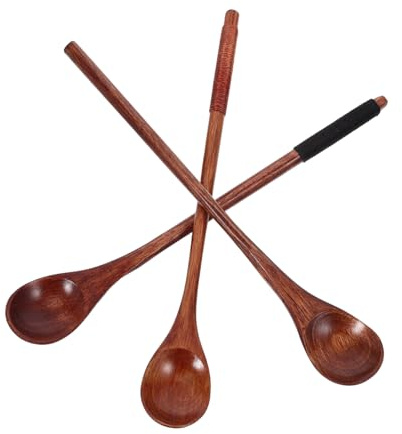 UTHCLO Cucharillas de Madera para Café y Té Mango Largo, Cucharas para Mezclar Miel y Bebidas Calientes, Juego de 3 Cucharas de Madera Natural para Cocina y Postres