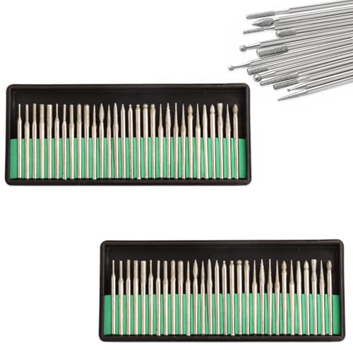 VISSQH 60 Pcs Diamond Burr Bits Drill Kit Polishing Bit 3mm 1/8 Shanks Sanding Attachment Diamond Drill Bit for Wood Porcelain Stone Glass Grinding Engraving Polishing
