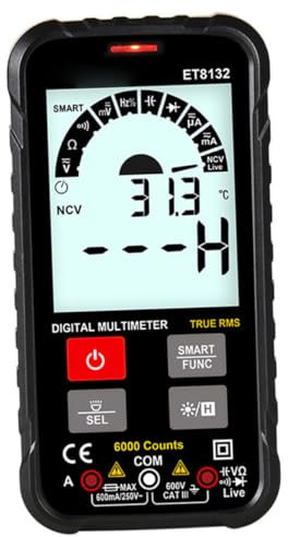 NUOBESTY 1pezzi Multimetro Digitale Multifunzionale Led Auto-riconoscimento e Design Ergonomico Strumento Per Elettricista Misurazione Tensione e Temperatura Senza Batteria