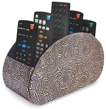 Czzmy Support de télécommande en cuir PU avec 5 compartimentsen cuir PU,multifonction boîte de rangement pour télécommandes TV,crayons,fournitures de bureau,pinceaux de maquillage(1-Cuivre or)