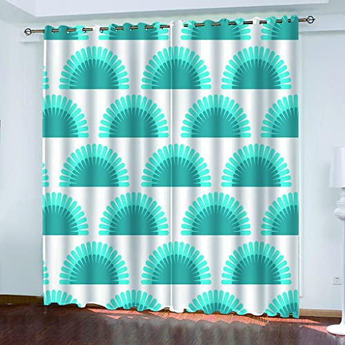 Kinder Gardinen Kinderzimmer Junge Mädchen Blickdicht Silberblaues Fächermuster 280X260Cm 2Er Set Verdunkelungsvorhang Thermovorhang Hitzeschutz Vorhänge Wohnzimmer Schlafzimmer Vorhänge Mit Ösen