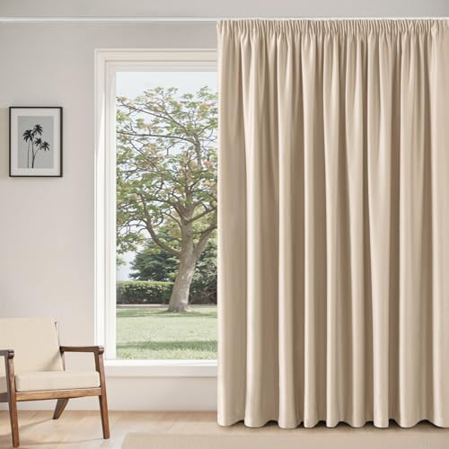 MIULEE Verdunklungsvorhang Kräuselband Blickdicht 1er B300 H245 Dunkelbeige | blickdichter Breit-Verdunklungsvorhang mit Kräuselband, modernes Design, dekorativ für große Wohnzimmer und Schlafzimmer