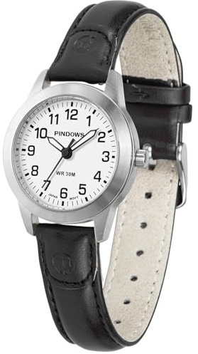 PINDOWS Damenuhren, Elegantes analoges Quarzdesign mit Lederarmband, wasserdichte modische Armbanduhr mit gut lesbarem Leuchtzifferblatt