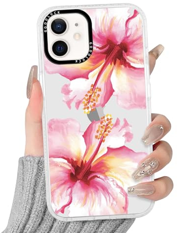 Vxinvnoi Cover per iPhone 12 mini, Fiori Aesthetic Motivo Disegni Trasparente Custodia, TPU Silicone Donna Sottile Morbido Antiurto Bumper Protettiva Case Custodie per iPhone 12 mini 5,4'' - Rosa